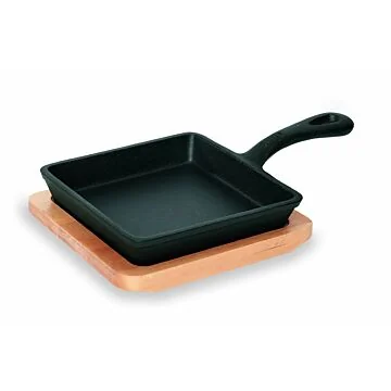WAS Mini Servierpfanne Cast Iron 35 mit Holzuntersetzer 14,5 x 14,5 x 2,5 cm Gusseisen/Holz