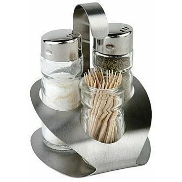 APS Menage PRO 3-tlg. Zahnstocher-Glasbehälter Edelstahl matt