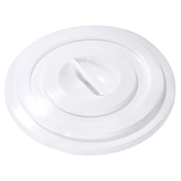 Contacto Deckel zu Tonne CONT-3075/910, 100 l – Grauer Kunststoffdeckel mit Griffmulde, separat abgebildet neben grauem Behälter