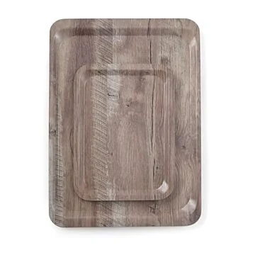 Hendi Serviertablett aus Melamin mit Holzoptik, Holz dunkel, 370 x 530 mm