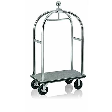 WAS Gepäckwagen 113 x 62 x 191 cm silberfarben grauer Teppich Edelstahl