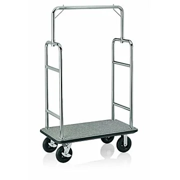 WAS Gepäckwagen 113 x 62 x 183 cm silberfarben grauer Teppich Edelstahl
