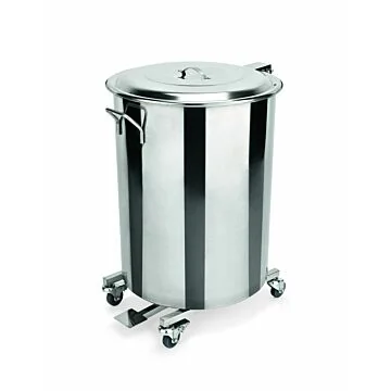 WAS Tretabfallbehälter mit 4 schwenkbaren Rollen 65 Liter Ø 40 cm Chromnickelstahl