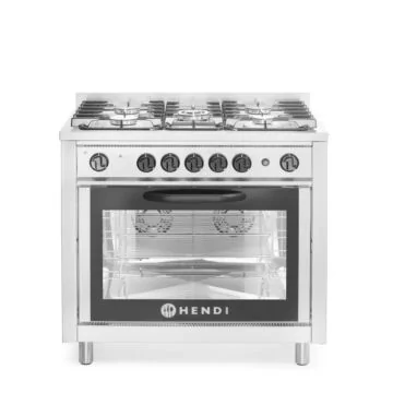 Hendi Gasherd - 5 Brenner mit Elektroofen, Kitchen Line, Silber, 230 V / 2,9 kW, 14,3 kW, 900 x 655 x (H) 900 mm