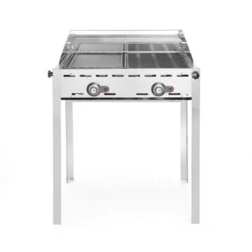 Hendi Grillsystem Green Fire 2 Brenner, Emaillierte Grillplatte und Grillrost aus Gusseisen GN 1/1, 11,6 kW, 740 x 615 x (H) 825 mm