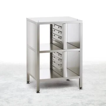 RATIONAL Untergestell UG II für Typ XS 6-2/3 8 Paar Auflageschienen mit zwei Ablagefächern und Zwischenebene Seitenwände und Decke geschlossen, Rückseite offen Marine - Ausführung, Höhe 932 mm, Musterbild