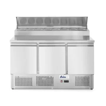 Hendi Kühltisch, dreitürig mit Aufsatz-Kühlvitrine 380 L, - 2 / 8 ˚C, 230 V / 0,31 kW, R600a, 1365 x 700 x (H) 1055 mm