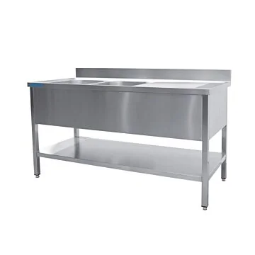 SARO Spültisch mit 2 Becken, links - 700 mm Tiefe, 1400 mm