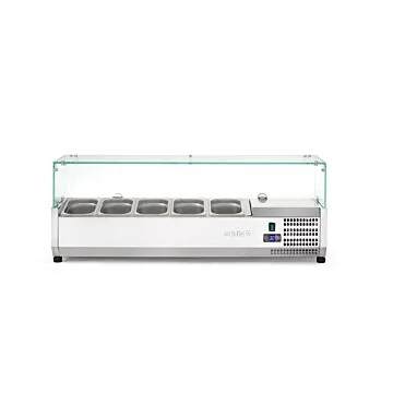 Hendi Aufsatz-Kühlvitrine Gastronorm 1/4, 5 x GN 1/4, -2 / 8 ˚C, 230 V / 0,18 kW, R600a, 1205 x 335 x (H) 430 mm
