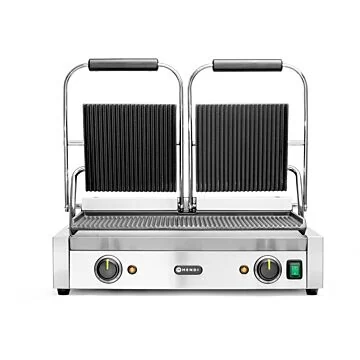 Hendi Kontaktgrill - Doppelversion Gerillte Ausführung, oben und unten gerillt, 230 V / 3,6 kW, 570 x 370 x (H) 210 mm