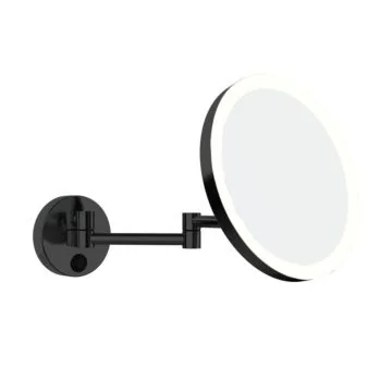 ALISEO Kosmetikspiegel LED MY Doppelschwenkarm schwarz matt mit ausgestrecktem Schwenkarm und LED-Beleuchtung
