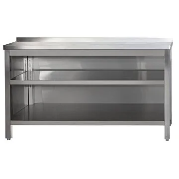 Edelstahl Arbeitsschrank offen mit Aufkantung und höhenverstellbarem Zwischenboden, Bautiefe 800 mm, AISI 304, 2900 x 800 x 850