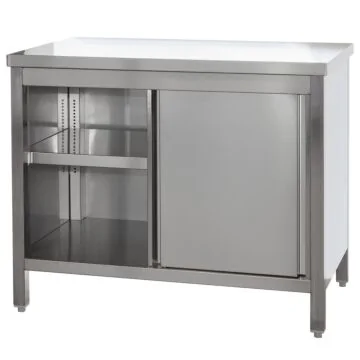 Edelstahl Arbeitsschrank mit Türen und höhenverstellbarem Zwischenboden, Bautiefe 600 mm, AISI 304, 1000 x 600 x 850