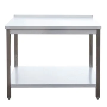 Edelstahl Arbeitstisch mit Aufkantung verschweißt, Bautiefe 600 mm, mit Grundboden, AISI 304, 1000 x 600 x 850