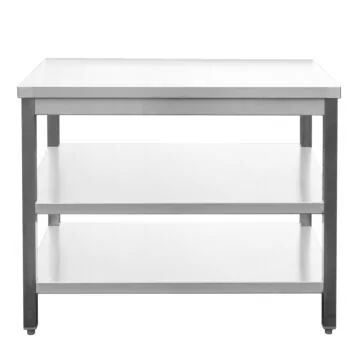 Edelstahl Arbeitstisch verschweißt, Bautiefe 600 mm, mit Grundboden & Zwischenboden, AISI 304, 1000 x 600 x 850