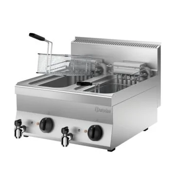 Bartscher Fritteuse 650 B600 2 x 10 L – Edelstahl-Tischfritteuse mit zwei 10-Liter-Becken