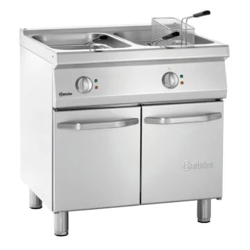 Bartscher Fritteuse 700 B800 2 x 15 L – Edelstahl-Standgerät mit zwei Frittierkörbен und Flügeltür-Unterbau