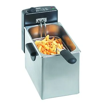 Bartscher Fritteuse MINI II – kompakte Edelstahl-Tischfritteuse mit Frittierkorb und Deckel