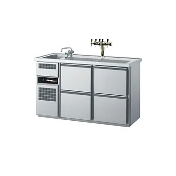 CHROMOnorm Edelstahl Getränketheke/Biertheke mit 1 Becken, 4 Schubladen