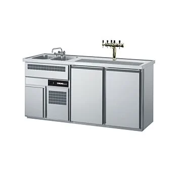 CHROMOnorm Edelstahl Getränketheke/Biertheke mit 2 Becken links & 2 Türen