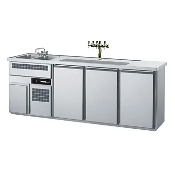CHROMOnorm Edelstahl Getränketheke/Biertheke mit 2 Becken & 3 Türen