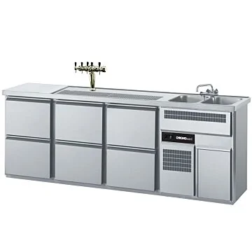 CHROMOnorm Theke Tresen mit 2 Becken & 6 Schubladen