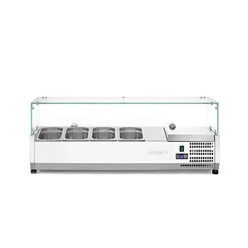 Hendi Aufsatz-Kühlvitrine Gastronorm 1/3, 4 x GN 1/3, -2 / 8 ˚C, 230 V / 0,18 kW, R600a, 1205 x 395 x (H) 430 mm