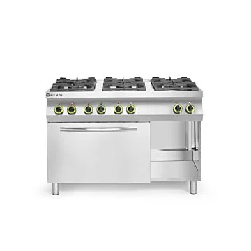 Hendi Gaskocher Kitchen Line 6 Brenner mit elektrischem Ofen GN 1/1, 50 / 270 ˚C, 230 V / 3 kW, 28,5 kW, 1200 x 700 x (H) 900 mm