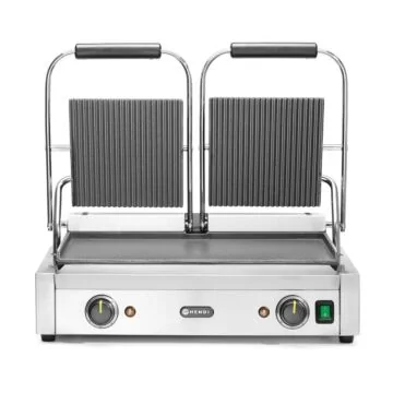Hendi Kontaktgrill - Doppelversion, oben gerillt, unten glatt, 230 V / 3,6 kW, 570 x 370 x (H) 210 mm