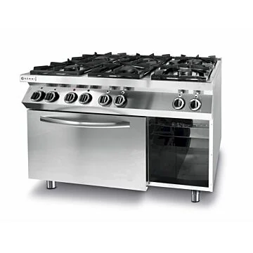 Hendi Gaskocher Kitchen Line 6 Brenner mit elektrischem Ofen GN 1/1, 50 / 270 ˚C, 230 V / 3 kW, 28,5 kW, 1200 x 700 x (H) 900 mm