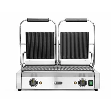 Hendi Kontaktgrill - Doppelversion Gerillte Ausführung, oben und unten gerillt, 230 V / 3,6 kW, 570 x 370 x (H) 210 mm