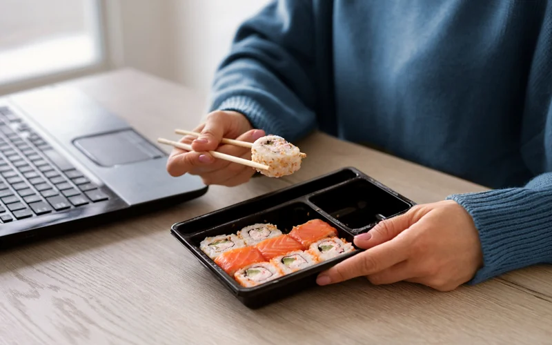 Mitarbeiter gönnt sich eine Sushi Box