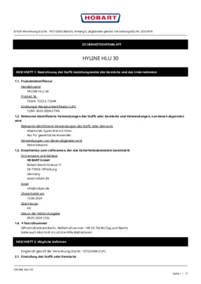 Hobart Hyline HLU-30 Sicherheitsdatenblatt