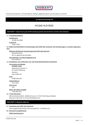 Hobart Hyline HLD 5000 Sicherheitsdatenblatt