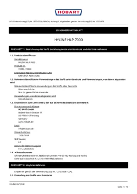 Hobart Hyline HLP 7000 Sicherheitsdatenblatt