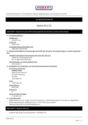 Hobart Hyline HLU 32 Sicherheitsdatenblatt