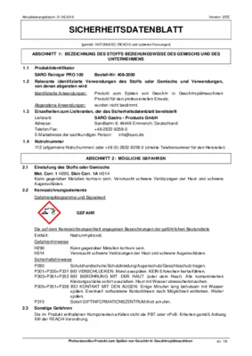 SARO Reiniger PRO 100 Sicherheitsdatenblatt