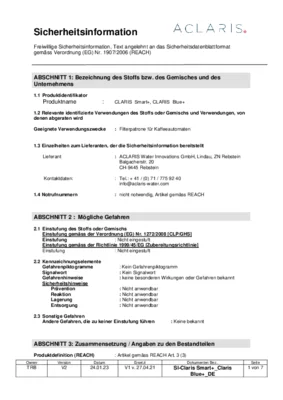 JURA CLARIS Smart+ Blue+ Sicherheitsinformationen