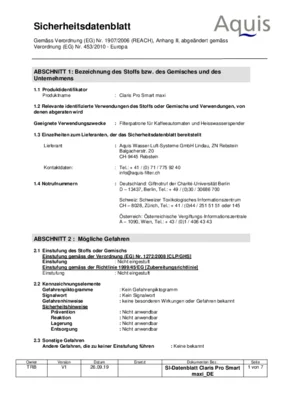 JURA CLARIS Pro Smart Maxi Sicherheitsdatenblatt