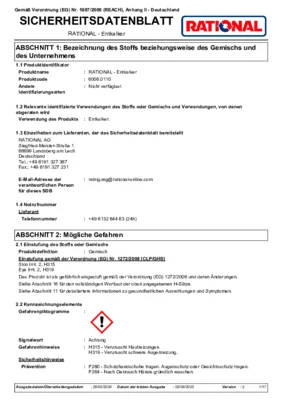 RATIONAL Entkalker Sicherheitsdatenblatt