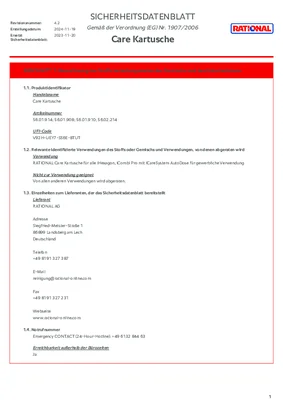 RATIONAL Care Kartusche Sicherheitsdatenblatt