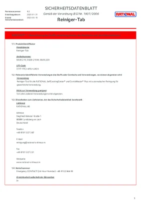 RATIONAL Reiniger-Tabs Sicherheitsdatenblatt