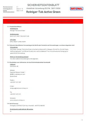RATIONAL Reiniger-Tab Active Green Sicherheitsdatenblatt