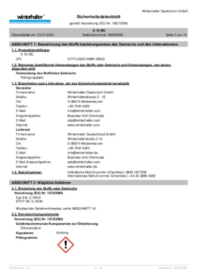 Winterhalter A 15 MC Sicherheitsdatenblatt