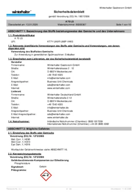 Winterhalter A 70 LS Sicherheitsdatenblatt