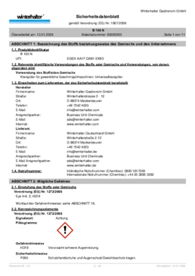 Winterhalter B 100 N Sicherheitsdatenblatt