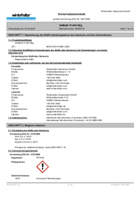 Winterhalter DeMatik Pi-240 Reg Sicherheitsdatenblatt