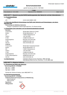 Winterhalter F 6200 Sicherheitsdatenblatt