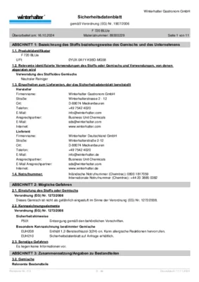 Winterhalter F 720 BLUe Sicherheitsdatenblatt