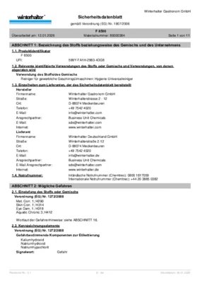 Winterhalter F 8500 Sicherheitsdatenblatt